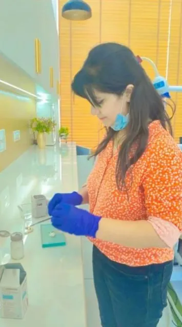 Dr. Arti Kumari preparing a crown